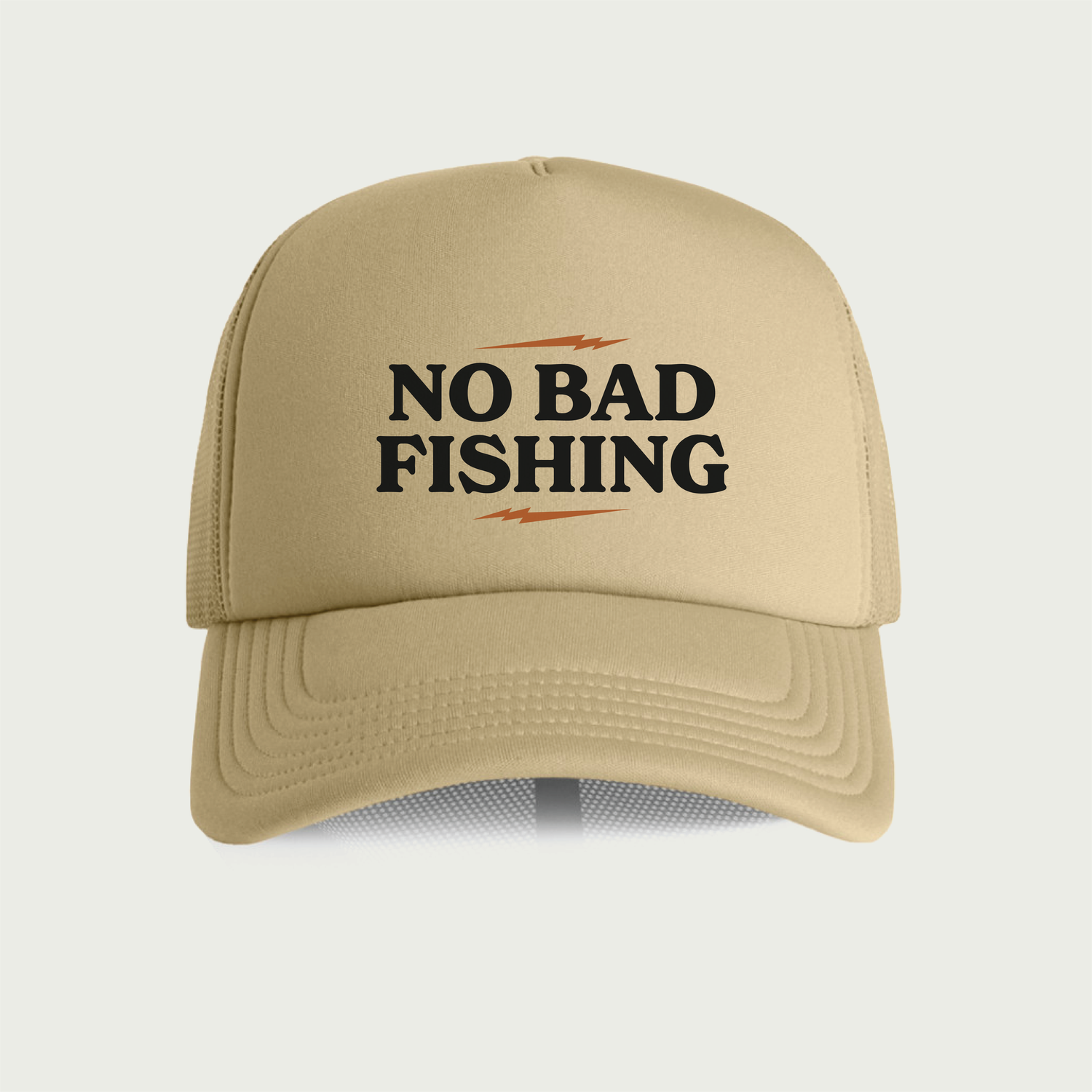 "No Bad Fishing" Foam Trucker Hat (Khaki)
